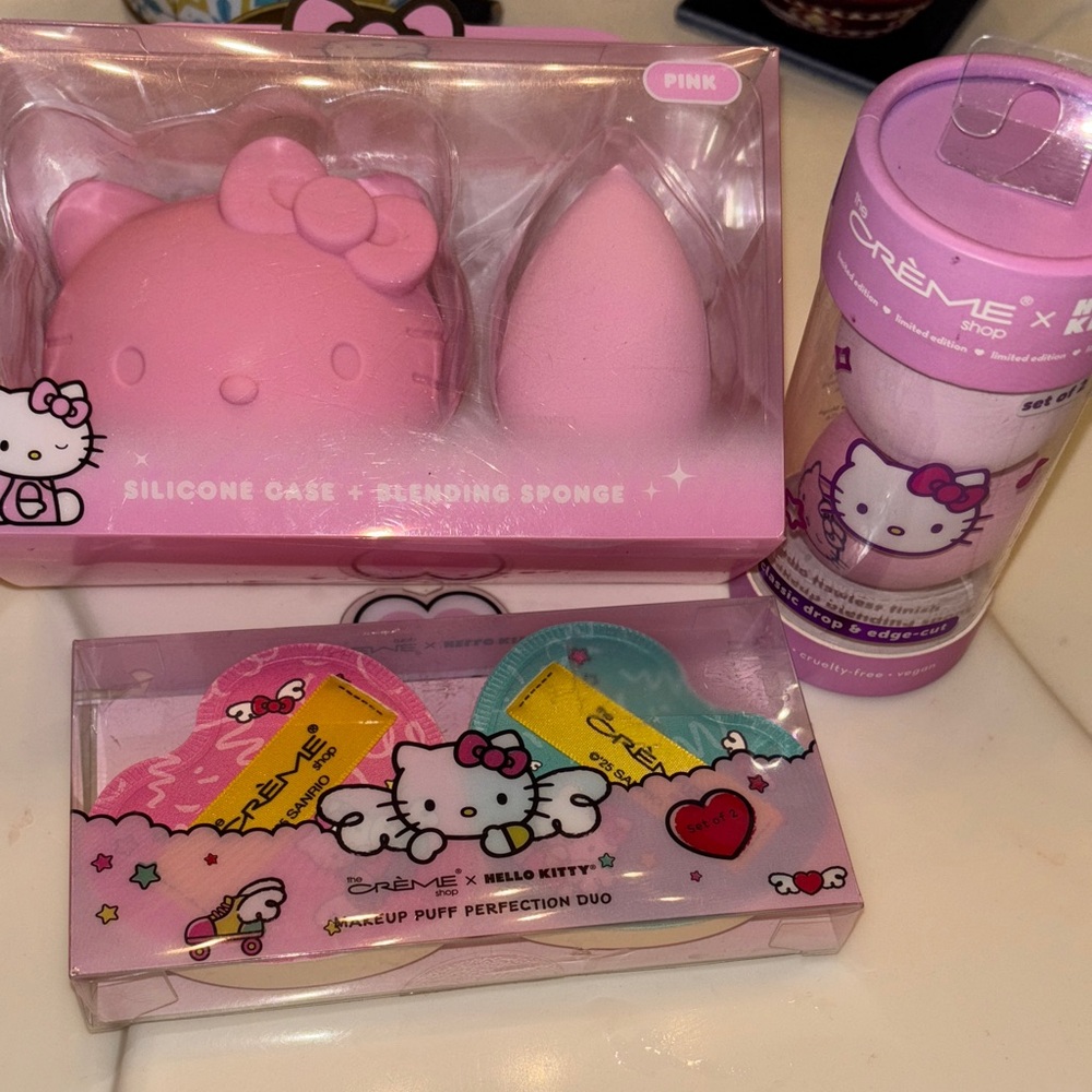 Hello Kitty Pink Silicone Case and Makeup Puff 3 pc set